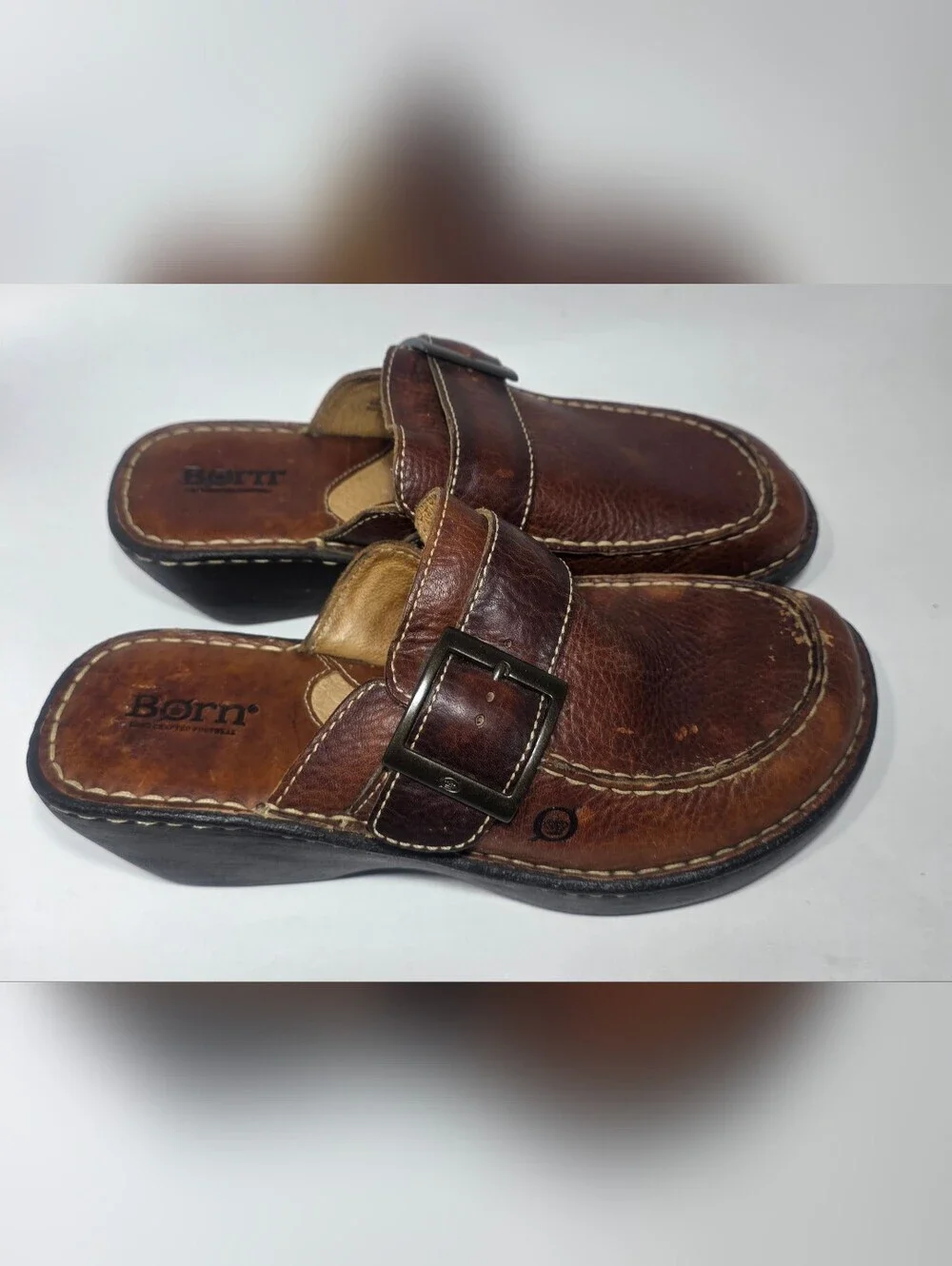 Born Brown Leather Clogs Mules Slip On Comfort Shoes Women’s US 9 EU 40.5